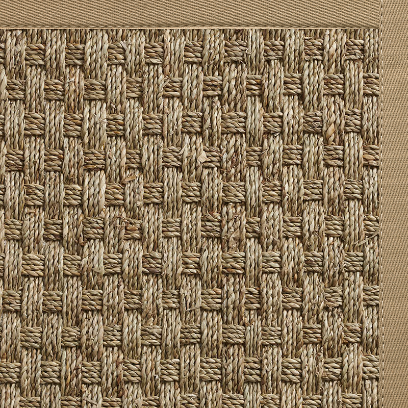 Seagrass Area Rug Collection in Seabasket with Narrow Cotton border in Pale Ash