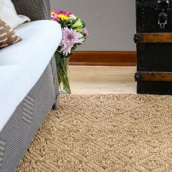 seagrass diamond room scene custom area rug and runner sustainable matierals