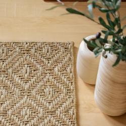 seagrass diamond room scene custom area rug and runner sustainable materials
