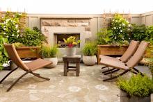 Outdoor Patio With Wood and Wicker Furniture