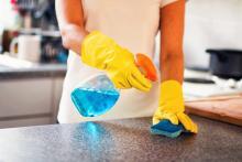 Woman Scrubbing the Kitchen Counter