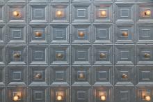 Metallic Ceiling Tiles and Light Fixtures